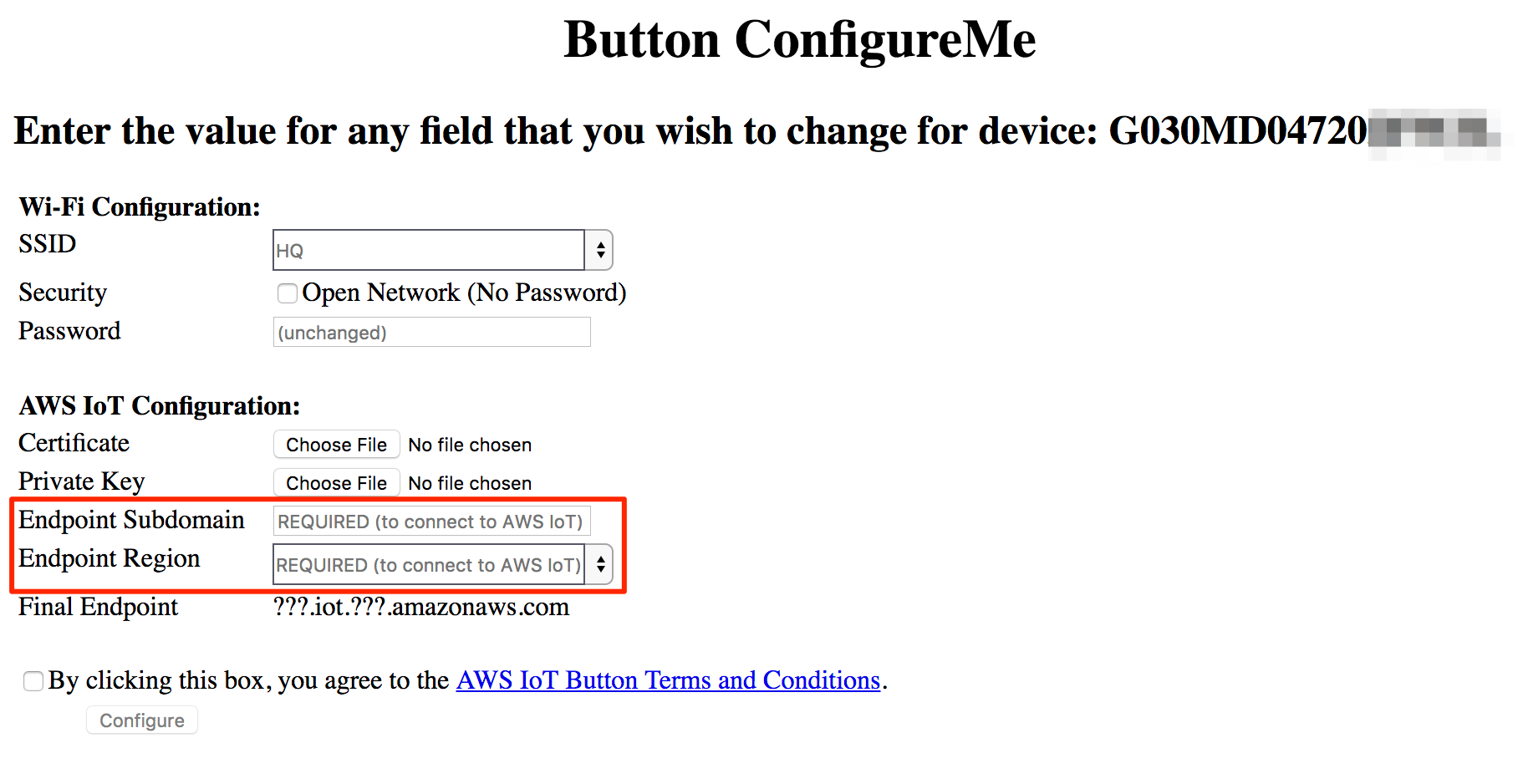 Iot button reset config